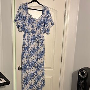 SHEIN Blue and White Flutter Sleeve Sundress